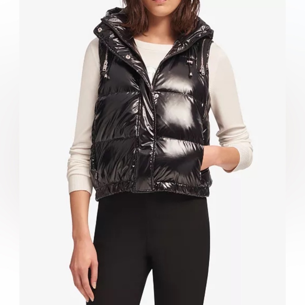 DKNY Hooded Metallic Puffer Vest
